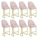 Ver imagem 1 de Kit 08 Banquetas Altas Bela Suede Rosa Bebê Base Metálica Dourada Pallazio