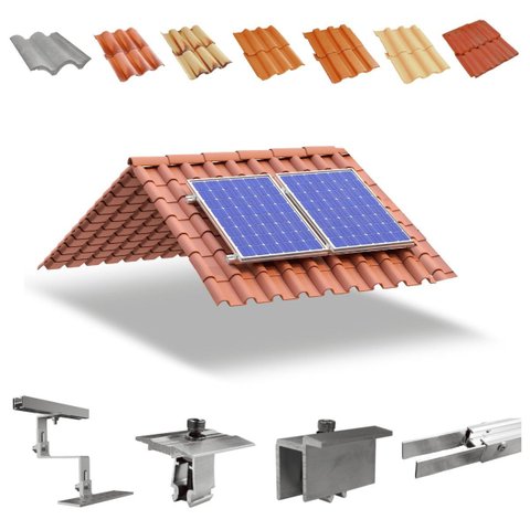 Kit Estrutura Suporte Fixador 1,20m Para 02 Placas Painel Solar Alumínio e Inox | Telha Cerâmica Cim