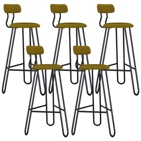 Kit 05 Banqueta Alta Bar Cozinha Sala de Jantar Áris C01 Preto Linho Mostarda - Lyam Decor