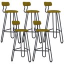 Ver imagem 1 de Kit 05 Banqueta Alta Bar Cozinha Sala de Jantar Áris C01 Preto Linho Mostarda - Lyam Decor