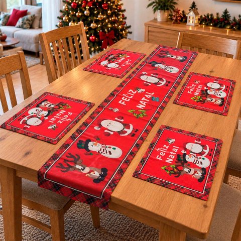 Jogo Americano Natalino Enfeite Decoração Noel Rena Kit 5PÇS Rena / Noel / Neve