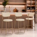 Ver imagem 1 de Kit 3 Banquetas Alta Sala de Jantar Lisa Pés Champanhe Linho Bege m² - Monari Design
