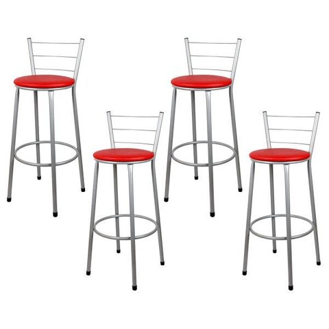 Banquetas para Cozinha Prata 4un Hawai Assento Vermelho