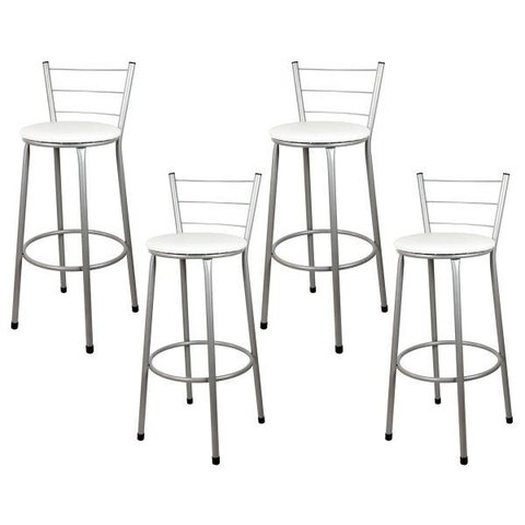 Banquetas para Cozinha Prata 4un Assento Branco
