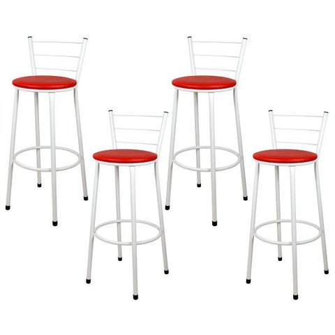 Banquetas para Cozinha Branca 4un Assento Vermelho