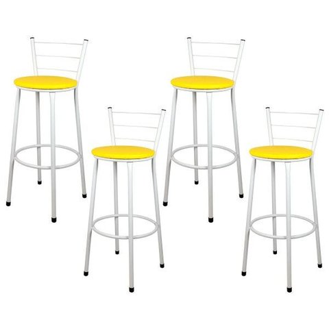 Banquetas para Cozinha Branca 4un Assento Amarelo