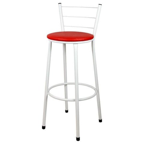 Banqueta Alta para Cozinha Branca Assento Vermelho