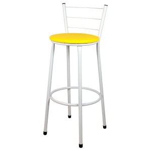 Banqueta Alta para Cozinha Branca Assento Amarelo