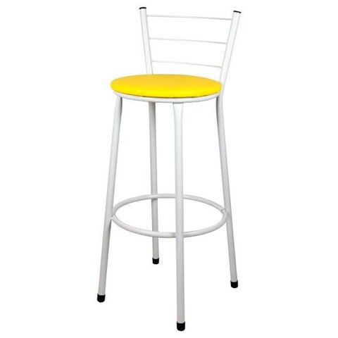 Banqueta Alta para Cozinha Branca Assento Amarelo