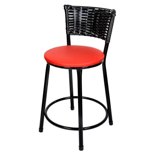 Banqueta Baixa Para Cozinha Hawai Preto Assento Vermelho
