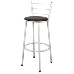 Banqueta Alta para Cozinha Branca Assento Marrom - 1