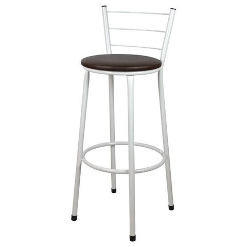 Banqueta Alta para Cozinha Branca Assento Marrom