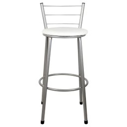 Banqueta Alta para Cozinha Prata Assento Branco - 2