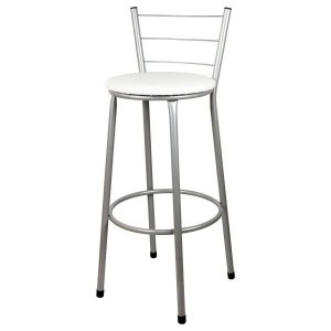 Banqueta Alta para Cozinha Prata Assento Branco