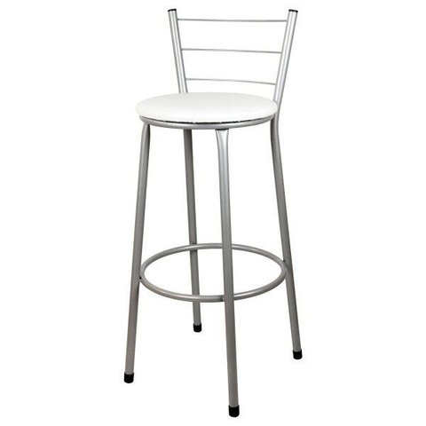 Banqueta Alta para Cozinha Prata Assento Branco