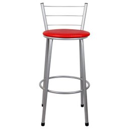 Banqueta Alta para Cozinha Prata Assento Vermelho - 1