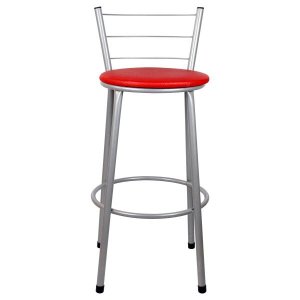 Banqueta Alta para Cozinha Prata Assento Vermelho
