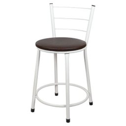 Banqueta Baixa para Cozinha Branca Assento Marrom - 1