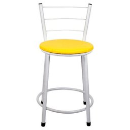 Banqueta Baixa para Cozinha Branca Assento Amarelo - 2