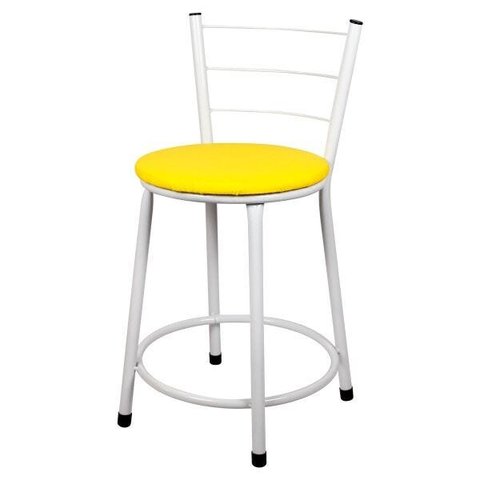 Banqueta Baixa para Cozinha Branca Assento Amarelo
