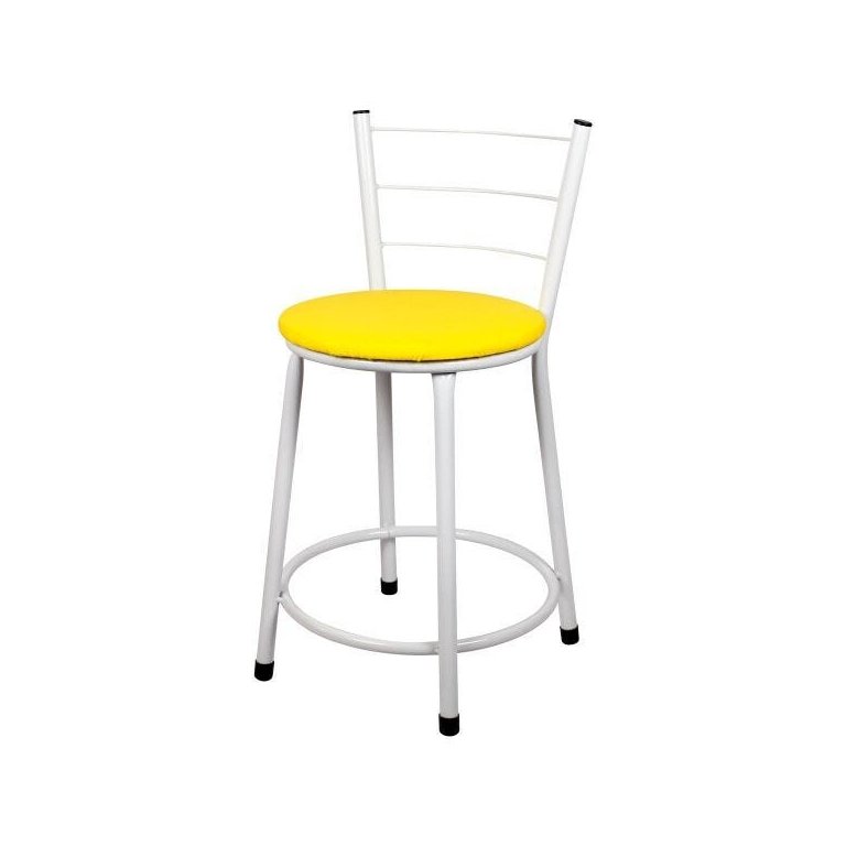 Banqueta Baixa para Cozinha Branca Assento Amarelo Banqueta Baixa para Cozinha Branca Assento Amarelo