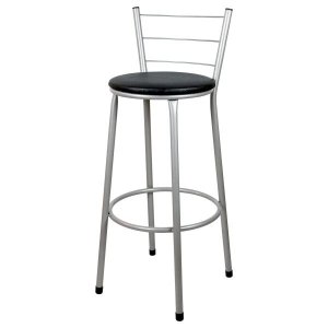 Banqueta Alta para Cozinha Prata Assento Preto