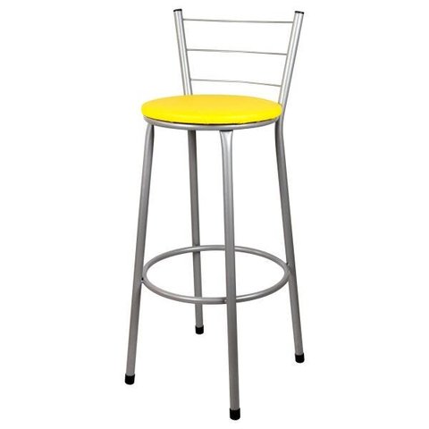 Banqueta Alta para Cozinha Prata Assento Amarelo