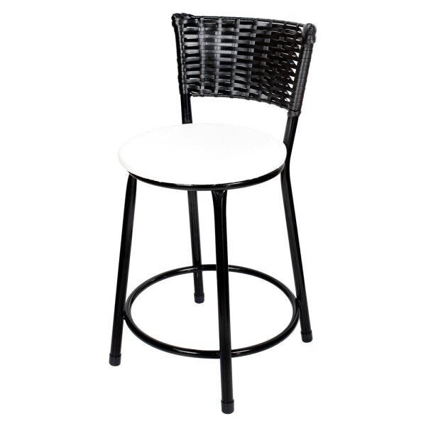 Banqueta Baixa Para Cozinha Hawai Preto Assento Branco