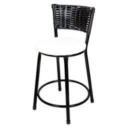 Banqueta Baixa para Cozinha Hawai Preto Assento Branco - 1