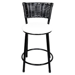 Banqueta Baixa para Cozinha Hawai Preto Assento Branco - 2