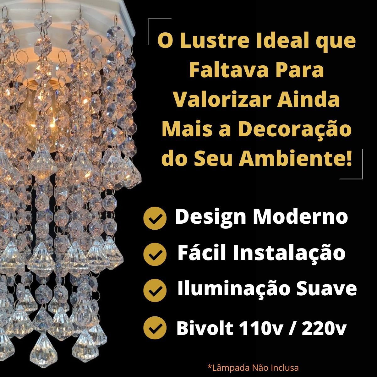 Luminária para Sala Estar ou Jantar Lustre de Teto Moderno Decoração Hall 17x30cm - 2