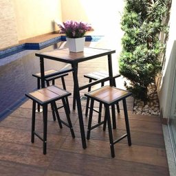 Conjunto de Mesa e 4 Bancos Quadrado Preto para Sacada Pequena - 2