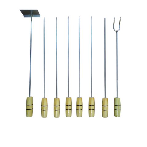Espetos Para Churrasco 6 Un + Rastelo Para Brasa + Garfo 49 cm