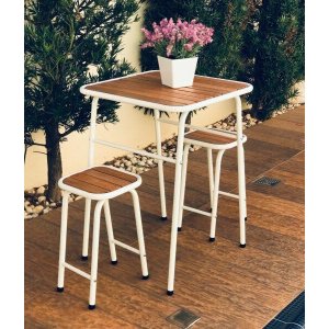 Conjunto de Mesa e 2 Bancos Branco para Área Externa Jardim
