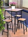 Ver imagem 2 de Conjunto de Mesa e 4 Bancos para Varanda Pequena Madeira e Aço