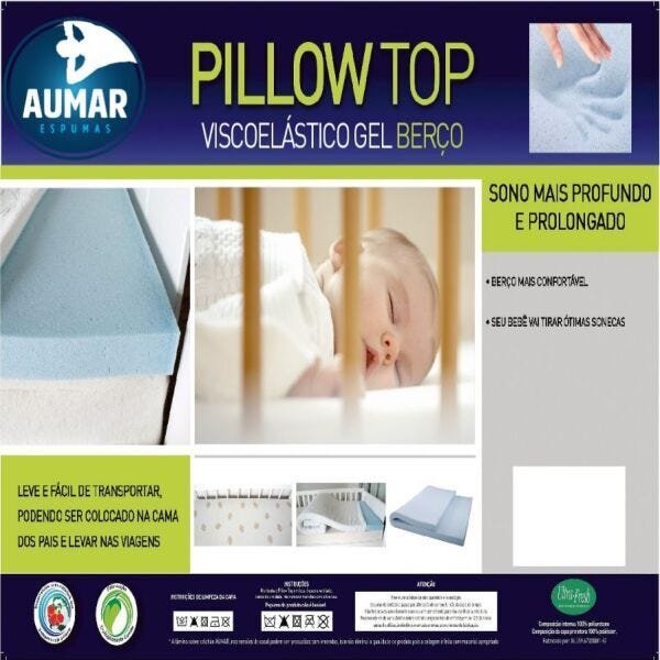 Pillow Top Para Berço Viscoelástico Gel Infusion 0,70 x 1,30 com 3cm Aumar - 3