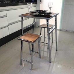 Conjunto de Mesa e 2 Bancos Cromado para Cozinha Pequena - 3