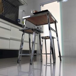 Conjunto de Mesa e 2 Bancos Cromado para Cozinha Pequena - 2