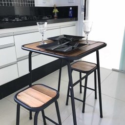 Conjunto de Mesa e 2 Bancos Preto para Cozinha Compacta - 2