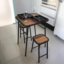 Conjunto de Mesa e 2 Bancos Preto para Cozinha Compacta - 3
