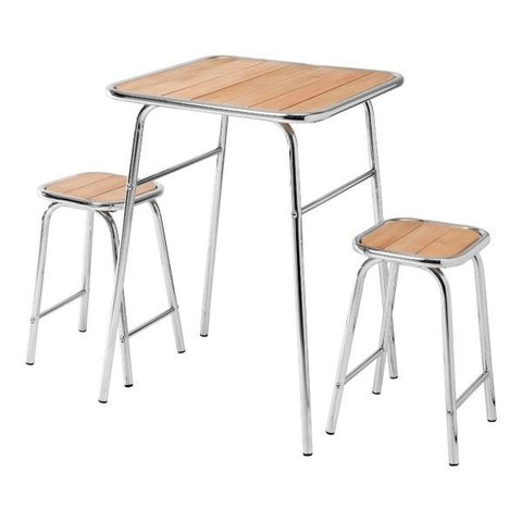 Conjunto de Mesa e 2 Bancos Cromado para Varanda Gourmet