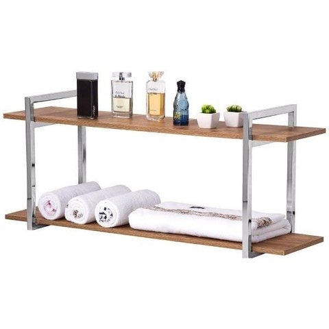 Nicho Prateleiras Para Banheiro 60cm Cromo com Amadeirado