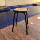 Ver imagem 1 de Banquinho De Aço E Madeira Tamborete Preto Altura 46 Cm