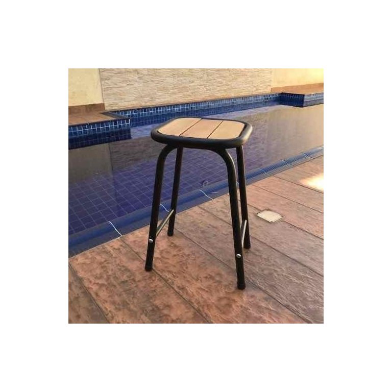 Banquinho De Aço E Madeira Tamborete Preto Altura 46 Cm Banquinho De Aço E Madeira Tamborete Preto Altura 46 Cm