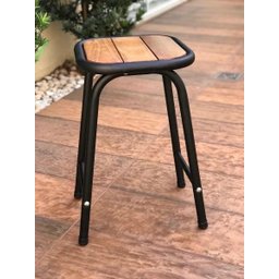 Banquinho De Aço E Madeira Tamborete Preto Altura 46 Cm - 2