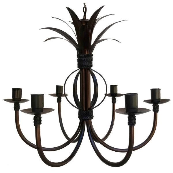 Lustre Preto De Metal Artesanal Com Folhas Decorativas para Sala de Jantar - Verniz - 1