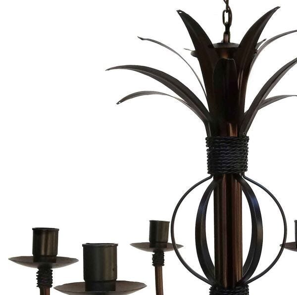 Lustre Preto De Metal Artesanal Com Folhas Decorativas para Sala de Jantar - Verniz - 3