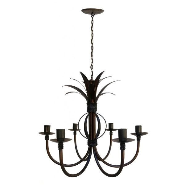 Lustre Preto De Metal Artesanal Com Folhas Decorativas para Sala de Jantar - Verniz - 4