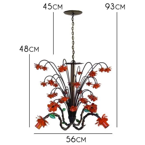 Luminária de Ferro Florida Delicada Decorativa para Quarto Infantil - Laranja - 2