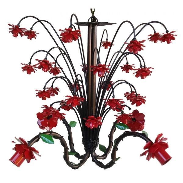 Luminária de Ferro Florida Delicada Decorativa para Quarto Infantil - Vermelho Claro - 1